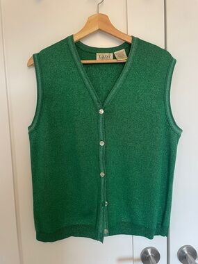 tabi Green Sparkly Sleeveless Button-Front Knit Vest
